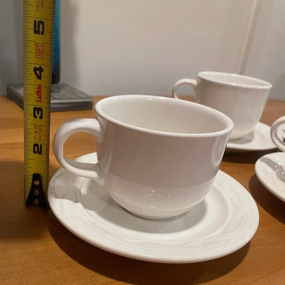 Classic White Pfaltzgraff Cup and Saucer Stoneware Set of 4, Acadia White